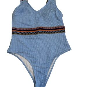 Cupshe Blue Textured Swimsuit with Multicolor Straps Sz‎ M
